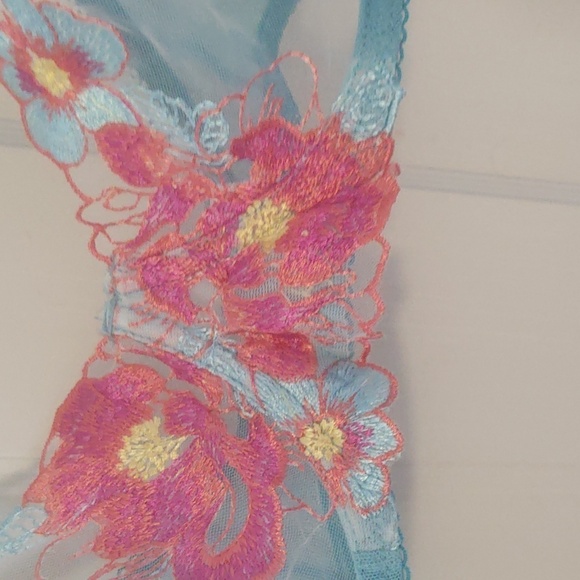 Floral Embroidery Sheer Unlined Bra Sz XL - Picture 4 of 6